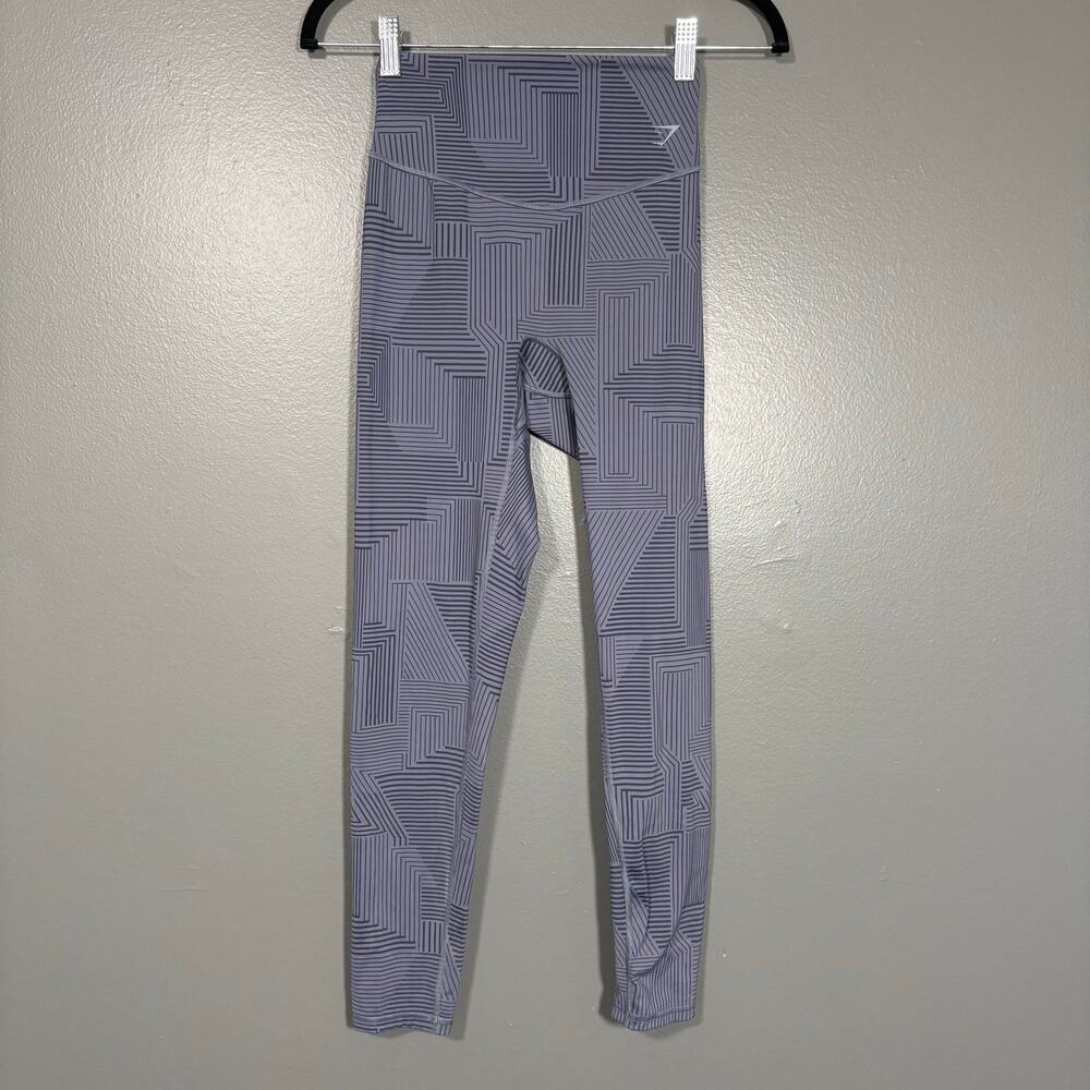 Gymshark Women's Evening Blue Striped Elevate Leggings - Small - Ankle Length